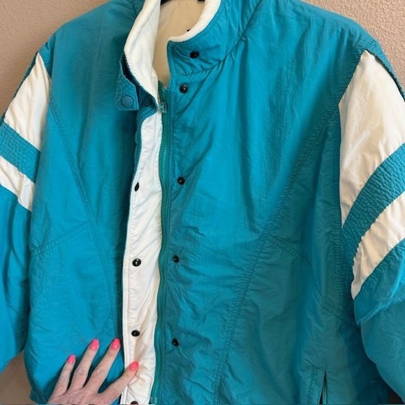 Roffe Skiwear Vintage Women's Noel Aqua Blue Ski Snow Jacket Thinsulate 3M Sz 16 - Picture 3 of 9